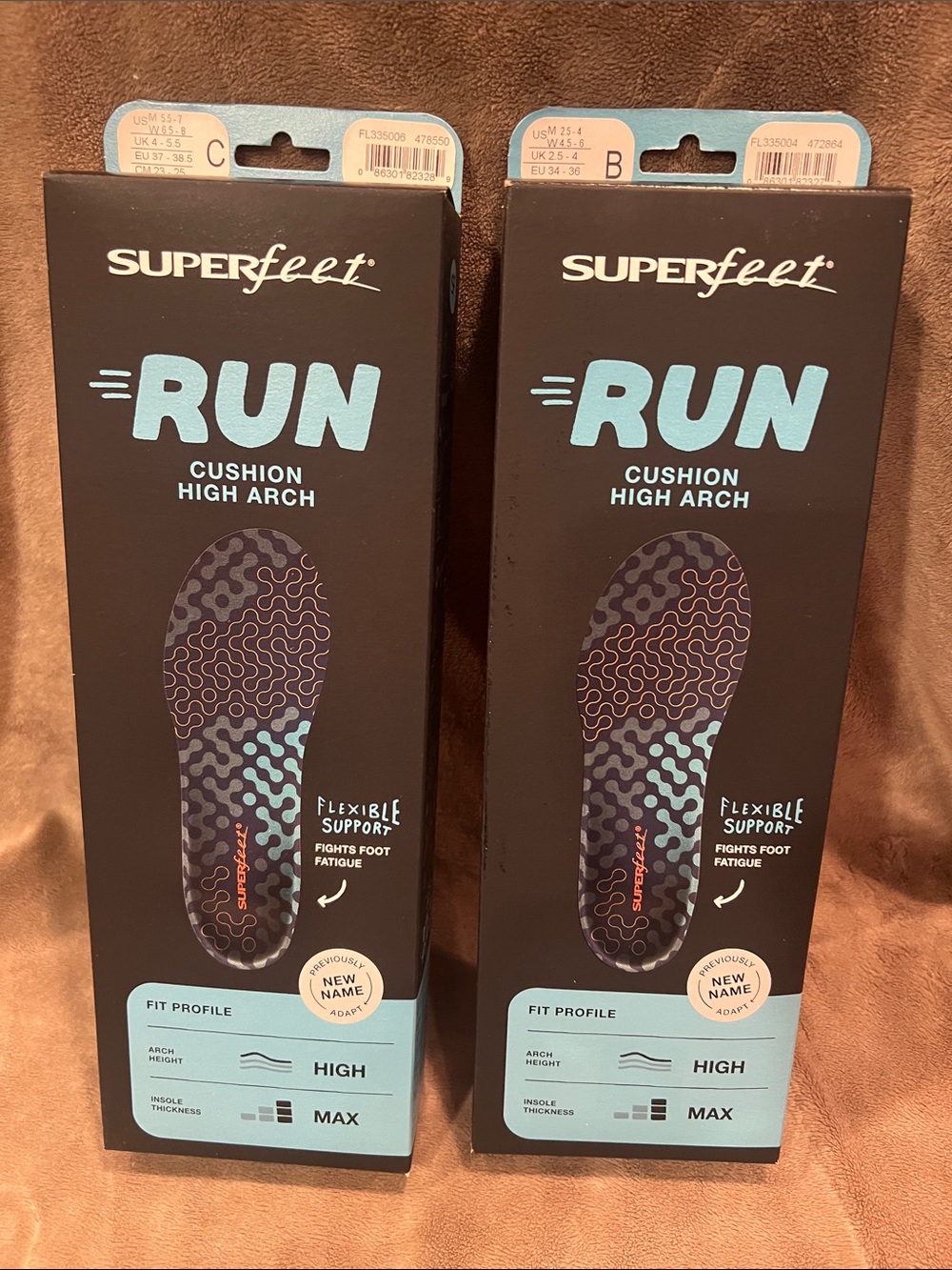 Superfeet RUN Cushion High Arch Insoles - Black & Light Blue